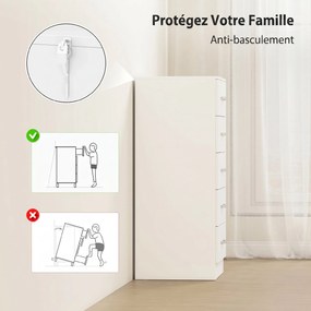 Cómoda de 5 Gavetas, 40 x 35 x 85 cm, Formato Estreito, Branco
