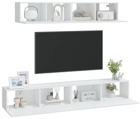 Conjunto móveis de TV 4 pcs madeira processada branco