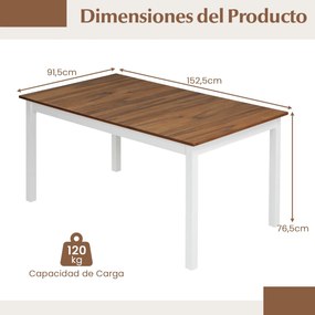 Mesa de jantar retangular 152,5 x 91,5 x 76,5 cm (CADEIRAS NÃO INCLUIDAS) para 4-6 pessoas, com pernas em madeira maciça de borracha, estilo rústico,