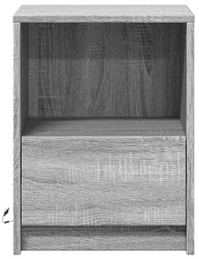 Mesa cabeceira c/ luzes LED derivados madeira cinzento sonoma