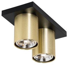 Spot de teto moderno preto com 2 luzes dourado - Tubo Moderno