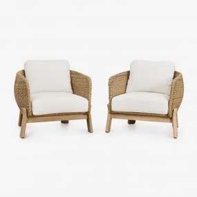 Pacote De 2 Poltronas De Jardim Leilan Em Madeira De Acácia E Rattan Sintético Marrom Acácia Claro - Sklum
