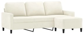 Sofá de 3 lugares com apoio de pés 180 cm veludo cor creme