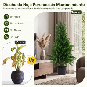 Conjunto de 2 árvores artificiais de cedro de 90 cm, cipreste perene realista em vaso de cimento, para interior, exterior, alpendre, entrada e sala Ve