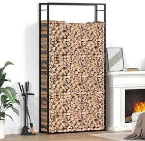 350311 vidaXL Suporte para lenha 110x28x214 cm aço preto mate