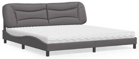 vidaXL Cama com colchão 200x200 cm couro artificial cinzento