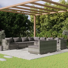 vidaXL 9 pcs conjunto lounge de jardim c/ almofadões vime PE cinzento