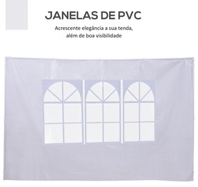 Outsunny Conjunto de 2 Paredes Laterais para Tendas de 3x3m e 3x6m Paredes Laterais para Tendas com Janelas Transparentes 293x193cm Branco