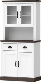 HOMCOM Armário de Cozinha Alto com Portas de Vidro, 2 Gavetas, Prateleiras Ajustáveis e Nicho Aberto 80x38x170 cm Branco | Aosom Portugal