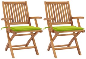 Cadeiras jardim c/ almofadões verde brilhante 2 pcs teca maciça