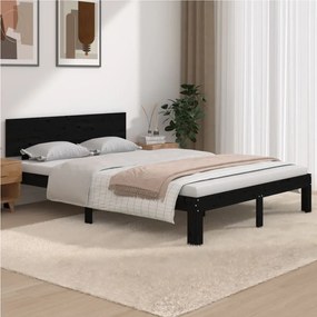 Estrutura de cama casal 135x190 cm madeira maciça preto