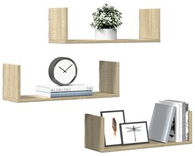 vidaXL Prateleiras de parede 3 pcs derivados madeira carvalho sonoma