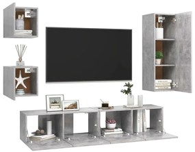 5 pcs conjunto de móveis de TV derivados madeira cinza cimento