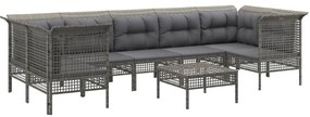 8 pcs conjunto lounge de jardim c/ almofadões vime PE cinzento