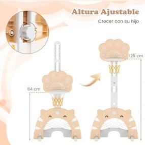 Cesto de basquetebol 3 em 1 ajustável em altura com jogos de futebol e golfe para crianças a partir dos 3 anos 65 x 49 x 130-151 cm Caqui