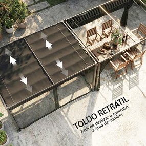 Pérgola de Jardim 3x4 m com Teto Retrátil e 4 Laterais em Rede UPF30+ Pérgola para Exterior Terraço Cinza