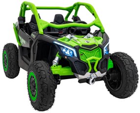 Carro elétrico para Crianças 2 Lugares 24V CAM-AM Buggy Maverick Turbo RR STRONG Motor 320 W, Rodas AR bombeado, assento couro ecológico Verde