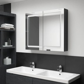 Armário espelhado casa de banho LED 80x12x68 cm preto brilhante