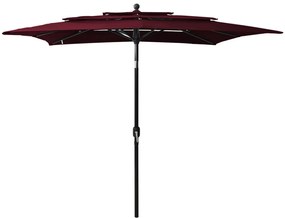 vidaXL Guarda-sol de jardim 3 camadas c/ poste alumínio 2,5x2,5m bordô