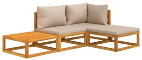 4pcs conj. lounge jardim madeira c/almofadões cinza-acastanhado