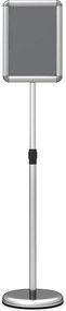 Suporte de Chão (1 Unidade) para Cartazes A4, 30 x 21 x 81-131 cm, Altura Ajustável, Prateado