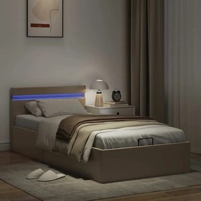 Cama hidrául. arrumação e LED 100x200cm couro artif. cappuccino