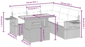6 pcs conjunto sofás de jardim c/ almofadões vime PE preto