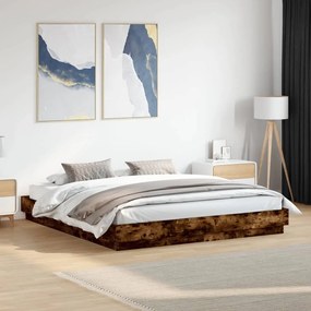 Estrutura de cama 200x200 cm derivados madeira carvalho fumado