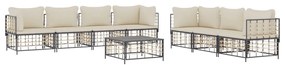 8 pcs conjunto lounge de jardim c/ almofadões vime PE antracite