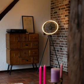 Ventilador de pé tripé preto com LED regulável em 3 níveis - Marleen