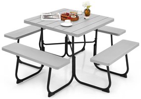 Mesa de piquenique para área externa com 4 bancos e furo para guarda-sol - branca