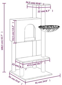Árvore para gatos c/ arranhadores sisal 108,5 cm cinza-claro