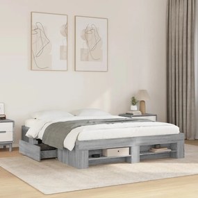 Estrutura de cama 160x200 cm derivados de madeira cinza sonoma