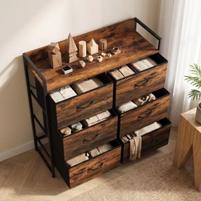 Cômoda, móvel de arrumação para quarto 6 gavetas tecido não tecido estrutura em aço, 80 x 29 x 85 cm, efeito madeira mogno