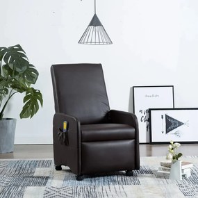 Cadeira de massagens reclinável couro artificial castanho