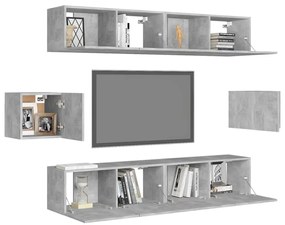 6 pcs conjunto móveis de TV derivados madeira cinzento cimento