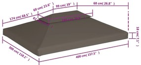 Cobertura gazebo c/ 2 camadas 310 g/m² 4x3 m cinza-acastanhado