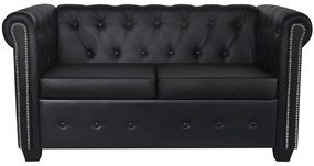 Conjunto sofás Chesterfield 2 + 3 lugares couro artific. preto