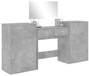 Conj. de toucador 4 pcs derivados de madeira cinzento cimento
