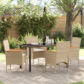 Conjunto de Jantar para Jardim com 5 Peças e Almofadas Bege em Rattan