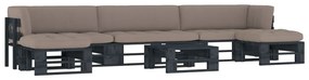 vidaXL 6 pcs conj. lounge paletes c/ almofadões pinho impregnado preto