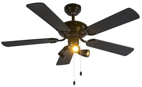Ventilador de teto preto 110cm 3-luzes com cordão de tração - Mistral Moderno