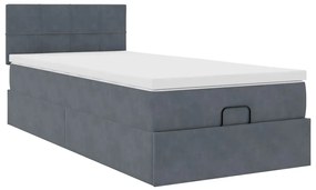 Estrutura cama otomana colchão 90x190 cm veludo cinzento escuro