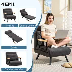 Poltrona Convertível em Cama Poltrona 3 em 1 Convertível em Cama com Encosto Ajustável em 5 Níveis 63x73x81 cm Cinza