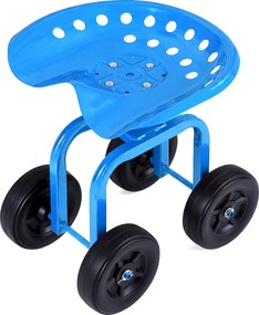 Assento de Jardim com Rodas, 45 x 46,5 x 40-50 cm, Altura Regulável, Azul