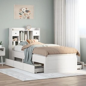 vidaXL Cama com estante sem colchão 75x190 cm pinho maciço branco