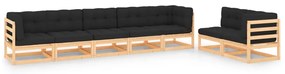 7 pcs conjunto lounge de jardim c/ almofadões pinho maciço