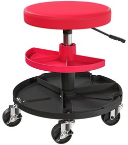 HOMCOM Banco de Oficina Giratório com Rodas Altura Ajustável de 40-51 cm Banco para Mecânico com 2 Bandejas para Ferramentas, Vermelho | Aosom Portugal