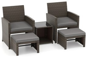 Conjunto de 5 Peças em Vime para Exterior "Lirvik" – 2 Poltronas, 2 Ot