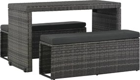 44719 vidaXL Conjunto jantar p/ exterior com almofadões 3 pcs vime cinzento
